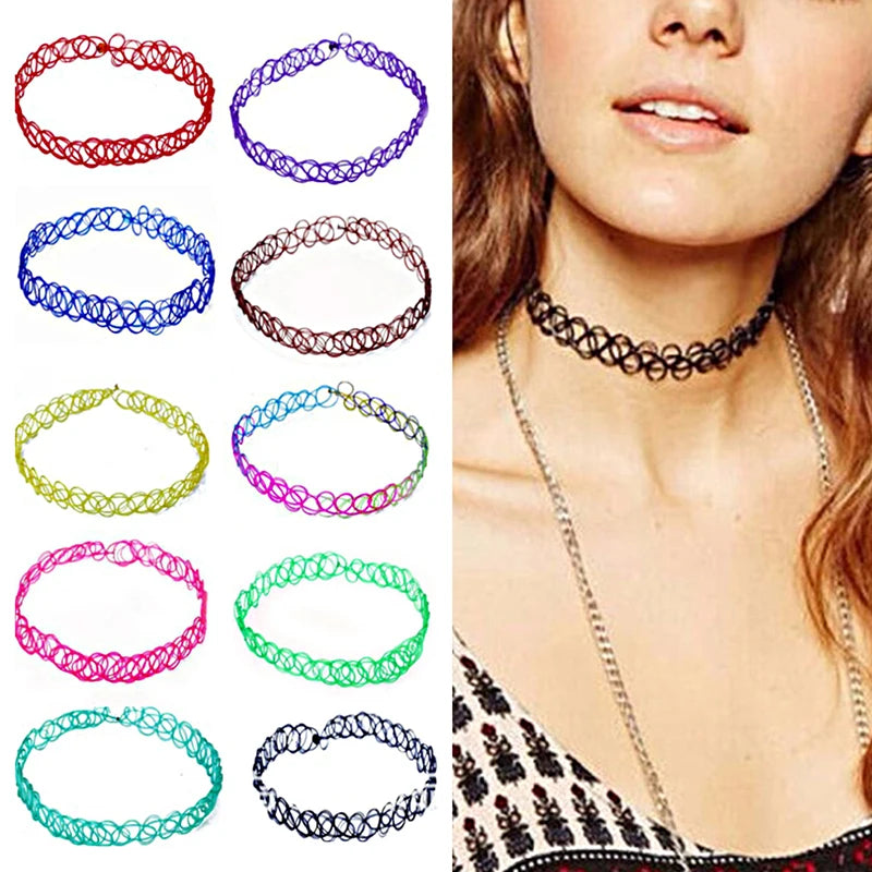 Women Elastic Fish Line Cross Weave Vintage Tattoo Choker