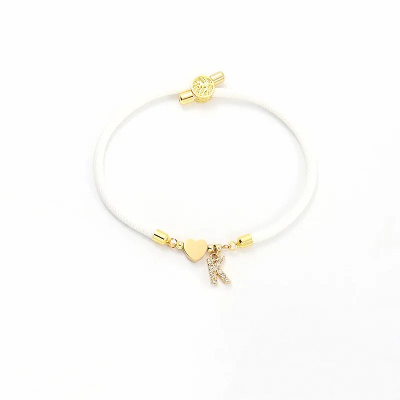 Cubic A-Z Initial Letter Women Bracelet Adjustable Rope Bracelet