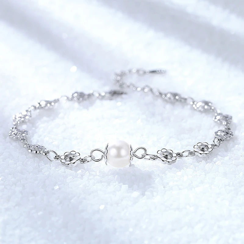 Silver 925 Flower Bracelet for Women Wedding Engagement