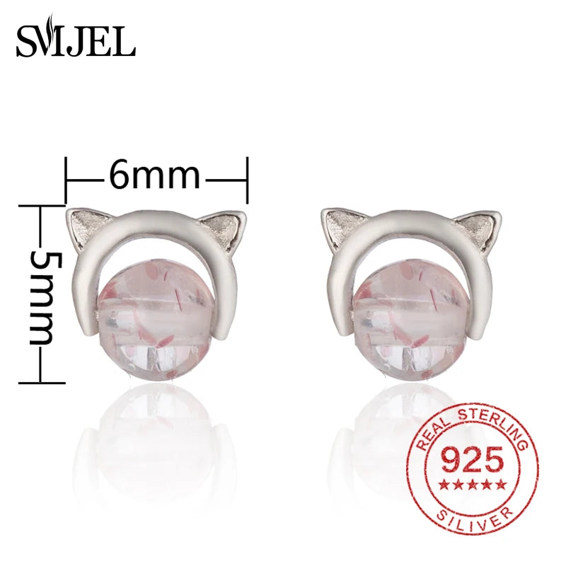 925 Sterling Silver Pearl Cat Stud Earrings for Women