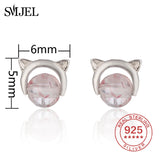 925 Sterling Silver Pearl Cat Stud Earrings for Women