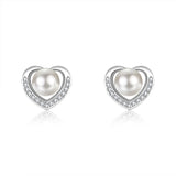 Heart Shape Pearl Stud Earrings 925 Silver Jewelry for Women Wedding Engagement