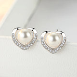 Heart Shape Pearl Stud Earrings 925 Silver Jewelry for Women Wedding Engagement