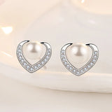 Heart Shape Pearl Stud Earrings 925 Silver Jewelry for Women Wedding Engagement