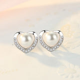 Heart Shape Pearl Stud Earrings 925 Silver Jewelry for Women Wedding Engagement
