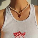 Pearl Heart Pendant Chain Necklace Butterfly Choker Gift