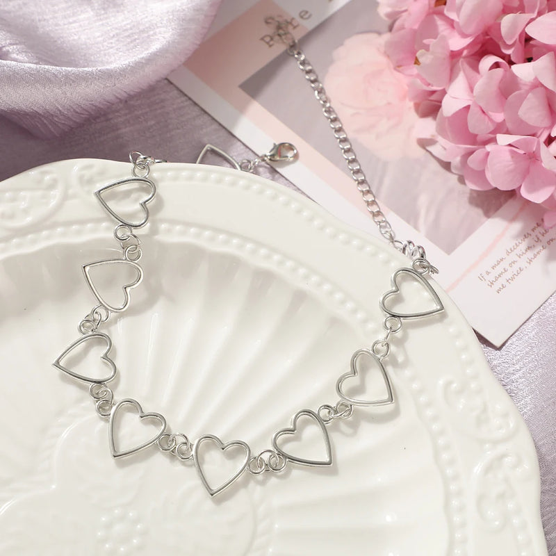 Pearl Heart Pendant Chain Necklace Butterfly Choker Gift