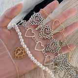 Pearl Heart Pendant Chain Necklace Butterfly Choker Gift