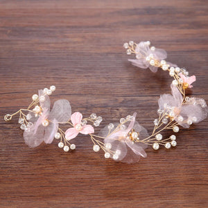 Pearl Pink Flower Bridal Headband Wedding Tiara Women Hair Jewelry