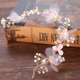 Pearl Pink Flower Bridal Headband Wedding Tiara Women Hair Jewelry