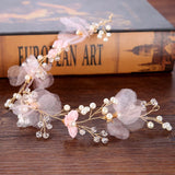 Pearl Pink Flower Bridal Headband Wedding Tiara Women Hair Jewelry