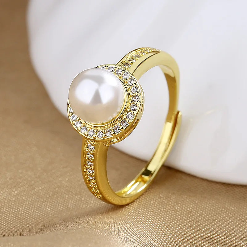 Pearl Zircon Ring Silver 925 Jewelry for Women Wedding Engagement Bridal Promise