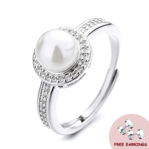 Pearl Zircon Ring Silver 925 Jewelry for Women Wedding Engagement Bridal Promise