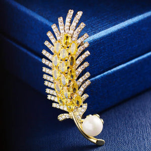 Pearl Zircon Wheat Brooch Temperament Brooches for Women