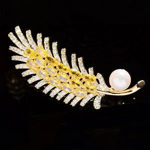 Pearl Zircon Wheat Brooch Temperament Brooches for Women