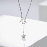 Double Star Zircon Silver Necklace for Women