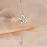 Double Star Zircon Silver Necklace for Women