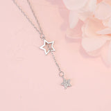 Double Star Zircon Silver Necklace for Women