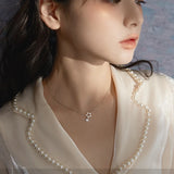 Double Star Zircon Silver Necklace for Women