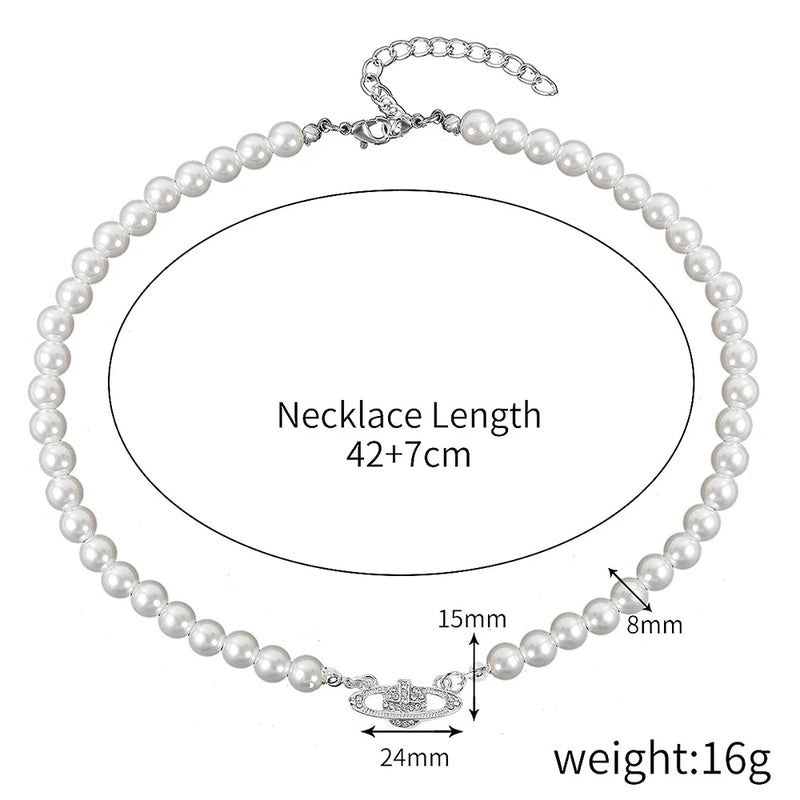 Pearl Cross Necklace for Women Rhinestone Pendant