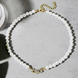 Pearl Cross Necklace for Women Rhinestone Pendant