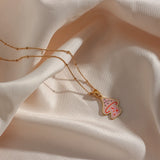 Pink Mushroom Flower Yin Yang Necklace Women Stainless Steel Plated Charm