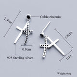 Punk Cross Earrings 925 Sterling Silver Long CZ Statement Girl Gift