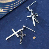 Punk Cross Earrings 925 Sterling Silver Long CZ Statement Girl Gift