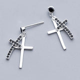 Punk Cross Earrings 925 Sterling Silver Long CZ Statement Girl Gift