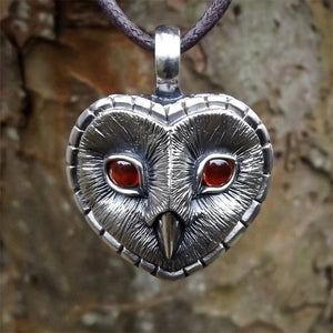 Punk Silver Owl Face Red Stones Heart Pendant Necklace Gothic Unisex