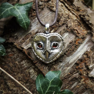 Punk Silver Owl Face Red Stones Heart Pendant Necklace Gothic Unisex