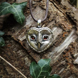 Punk Silver Owl Face Red Stones Heart Pendant Necklace Gothic Unisex