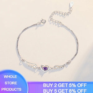 Purple Zircon Double Heart Bracelet in Silver - Women's Party Gift