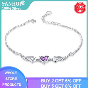 Purple Zircon Double Heart Bracelet in Silver - Women's Party Gift