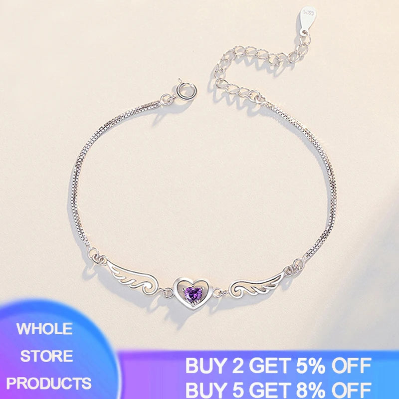 Purple Zircon Double Heart Bracelet in Silver - Women's Party Gift