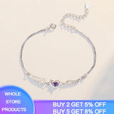 Purple Zircon Double Heart Bracelet in Silver - Women's Party Gift