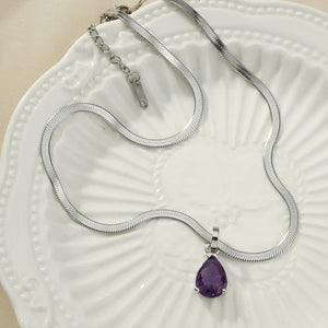 Purple Zircon Pendant Necklace for Women Choker Light Jewelry