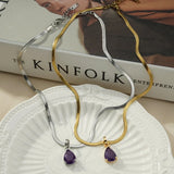 Purple Zircon Pendant Necklace for Women Choker Light Jewelry