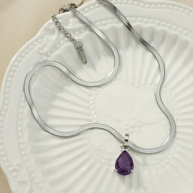 Purple Zircon Pendant Necklace for Women Choker Light Jewelry