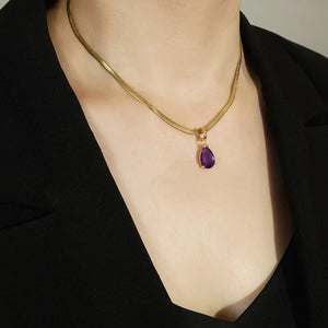 Purple Zircon Pendant Necklace for Women Choker Light Jewelry