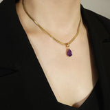 Purple Zircon Pendant Necklace for Women Choker Light Jewelry