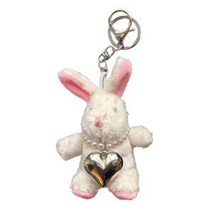 Rabbit Keychain Black/White Cartoon Bunny Heart Pendant Key Rings Plush Doll