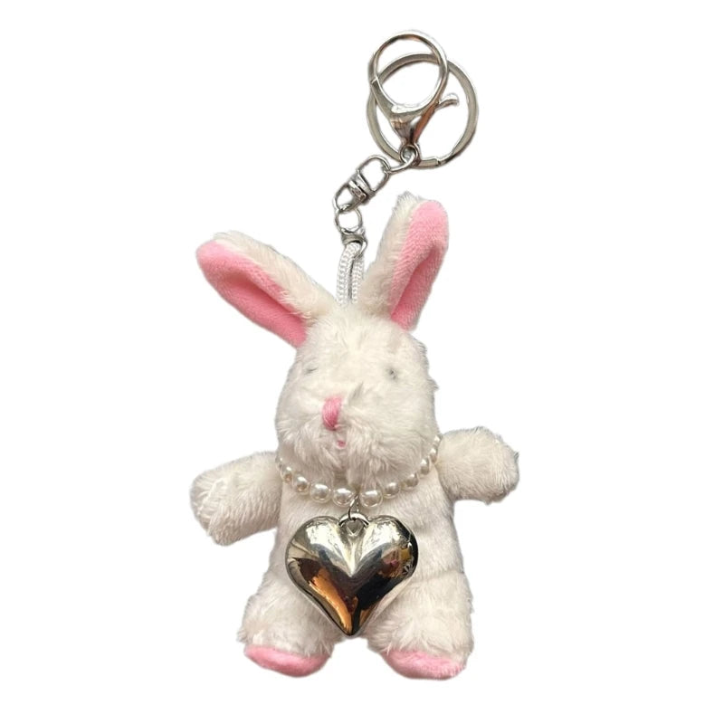 Rabbit Keychain Black/White Cartoon Bunny Heart Pendant Key Rings Plush Doll
