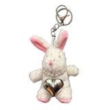 Rabbit Keychain Black/White Cartoon Bunny Heart Pendant Key Rings Plush Doll