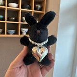 Rabbit Keychain Black/White Cartoon Bunny Heart Pendant Key Rings Plush Doll