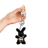 Rabbit Keychain Black/White Cartoon Bunny Heart Pendant Key Rings Plush Doll