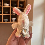 Rabbit Keychain Black/White Cartoon Bunny Heart Pendant Key Rings Plush Doll