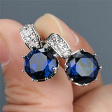 Rainbow Stone Wedding Earrings Purple Red Crystal Antique Silver Stud Women