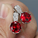 Rainbow Stone Wedding Earrings Purple Red Crystal Antique Silver Stud Women