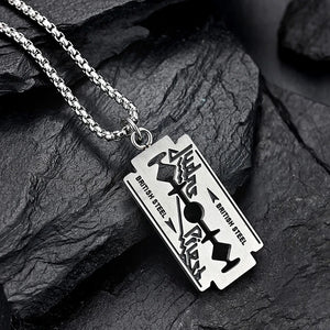Men's Razor Blade Pendant Necklace High Stainless Steel
